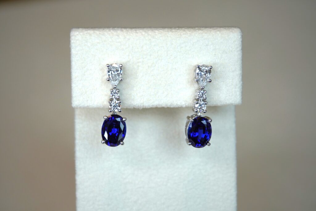 Diamond and Blue Sapphire Drop Earrings