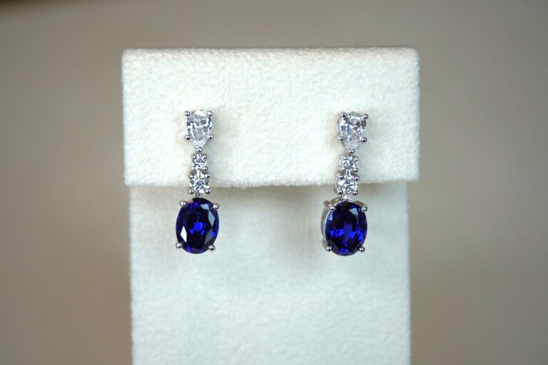 Diamond and Blue Sapphire Drop Earrings