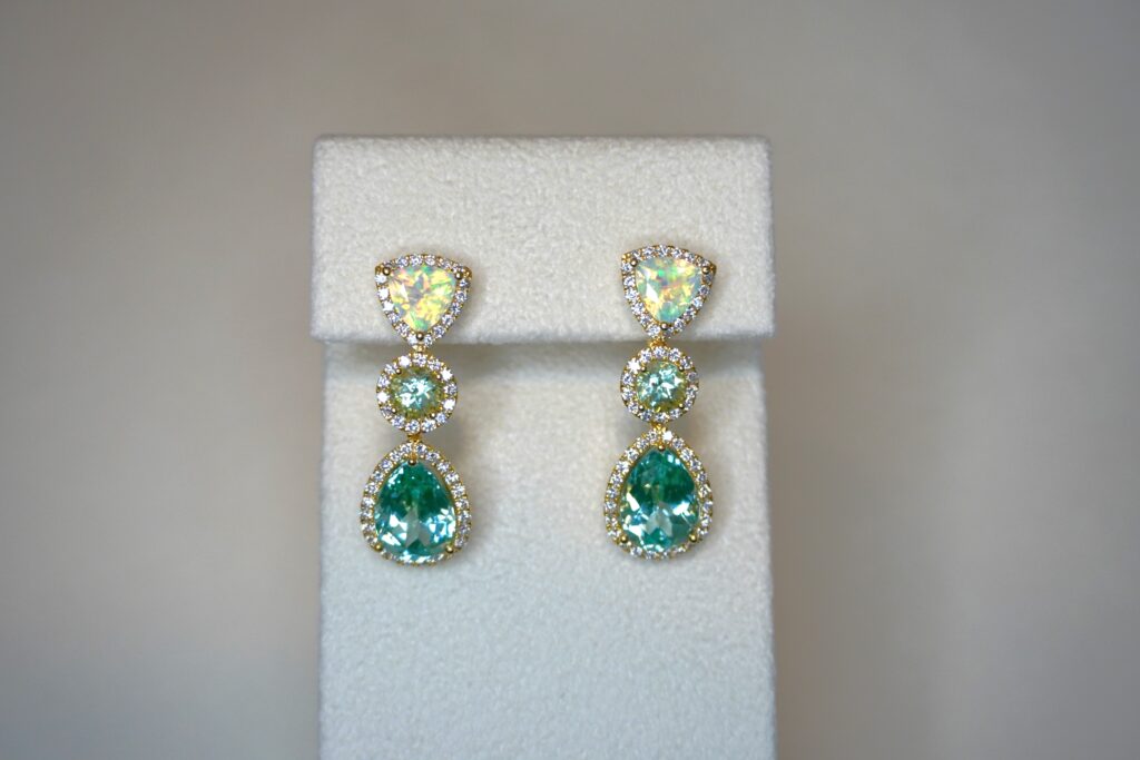 Opal, Sapphire and Spinel Drop Earrings